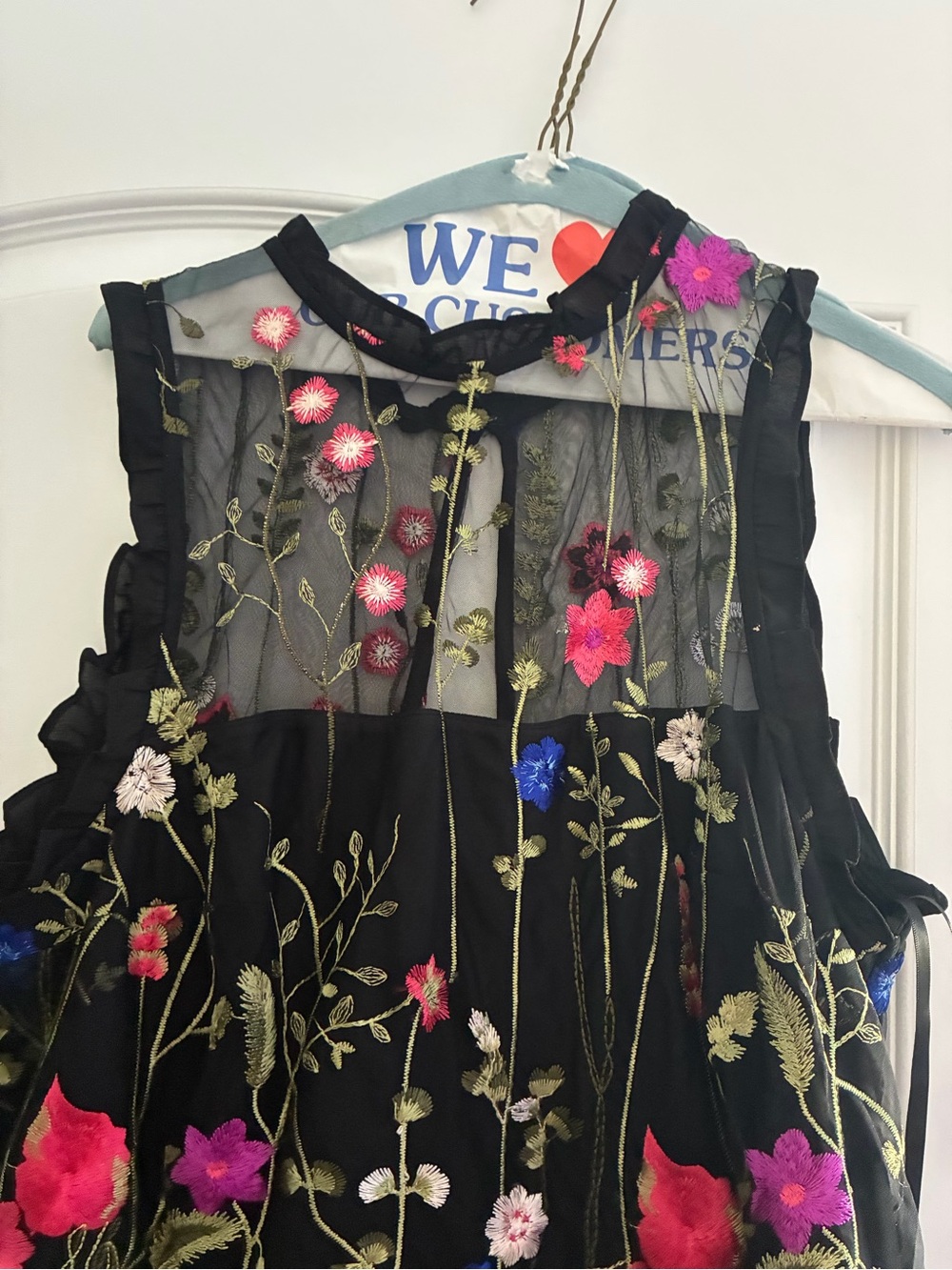 Women’s City Studio Black Sheer Floral Embroidered Embroidery Mox Maxi GownDress